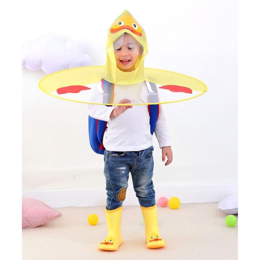 ハンズフリー傘 長靴 2点セット キッズ 子供用 帽子風傘 レインブーツ レインシューズ キャップレインコート 雨具 雨靴 レインウェア 雨合羽 雨が