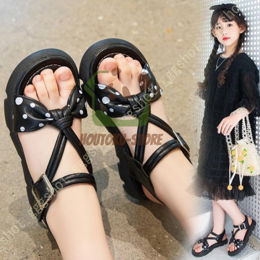 キッズ ビーチサンダル 女の子 厚底 マジックテープ フラットサンダル 子ども ジュニア カジュアルサンダル 水玉柄 かわいい ねじりデザイン 厚底サンダル