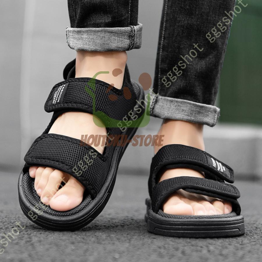 サンダル メンズ スポーツサンダル 靴 黒 茶色 滑りにくい シンプル おしゃれ マジックテープ ベルクロ 調整可能 ビーチサンダル 軽量 通気 コンフォート 海