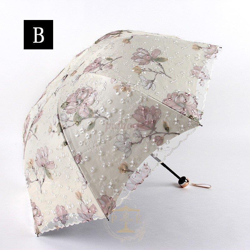 折りたたみ傘 レディース 日傘 雨傘 花柄 晴雨兼用傘 折りたたみ傘(3つ折) 刺繍 オシャレ 可愛い 女性用 レース 手動 傘袋付 8本骨 UVカット 紫外線対策