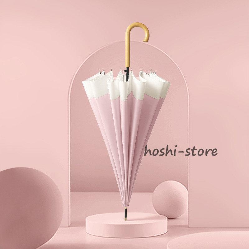 雨傘 長傘 レディース メンズ 16本骨 通勤 通学 軽量 長柄 日傘 竹ハンドル 梅雨 頑丈 大きめ ジャンプ傘 耐風傘 UVカット