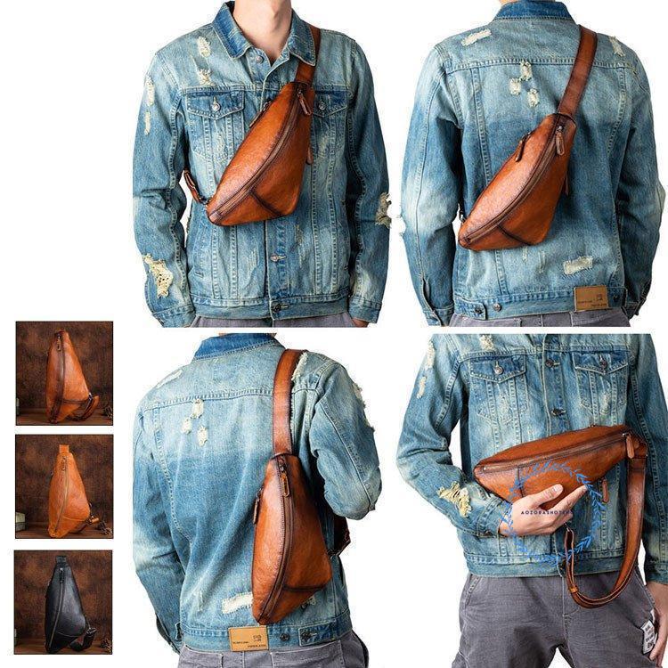 ボディバッグ メンズ 本革 2way 斜め掛け ショルダーバッグ 自転車 鞄 レザー ワンショルダー カジュアル 機能性