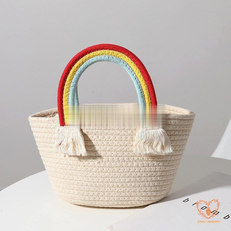 小学校 保育園 幼稚園 手提げバッグ ハンドバッグ キッズ 虹色 子供バッグ 可愛い かご おしゃれ ギフ..