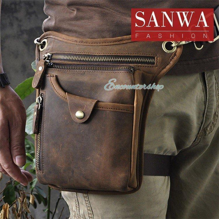 メンズ　レッグポーチ レッグバッグ ボディバッグ 本革 オシャレ 多機能 耐久 コーディネート 鞄 バイ..