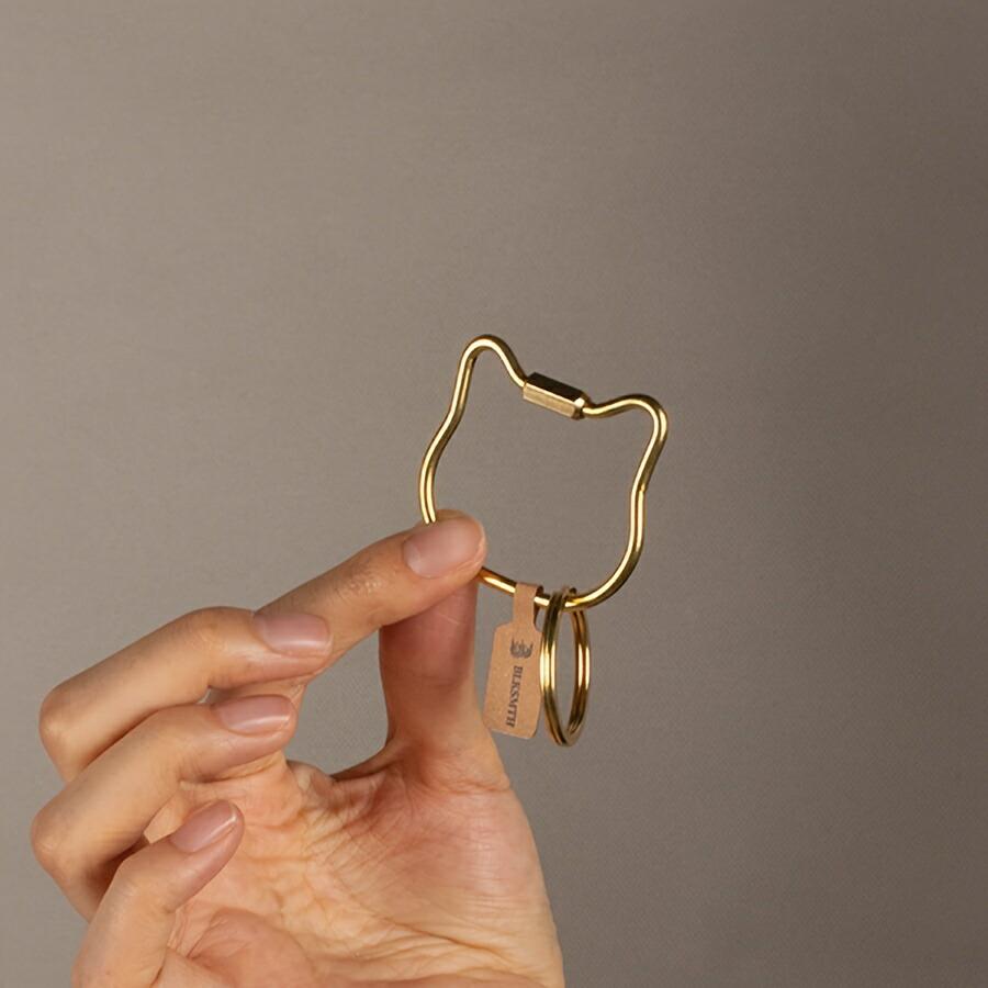 乐天商城 - キーリング 真鍮ハンドメイド 猫モチーフ キーホルダー スパイラルクラスプ／レディースアクセサリー バレンタイン・ギフトにも｜ゴールドカラー｜4.5cm 誕生日 アウトドア 腰掛け 多機能 EDC