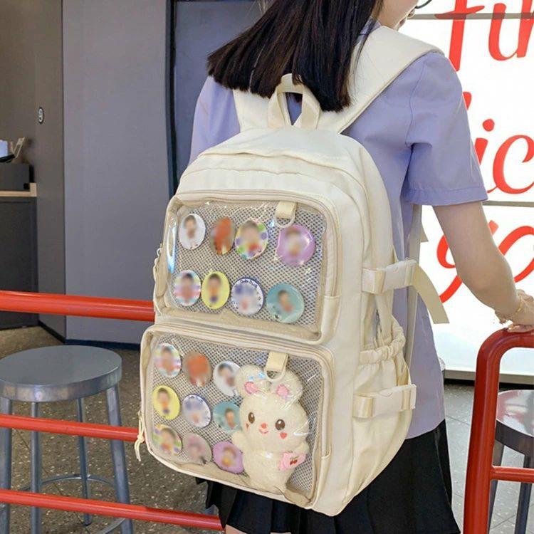 樂天商城 - ブラック 黒 学生 通学 おしゃれ 可愛 デコ オタク イベント 透明バッグ ガールズ クリアバッグ 缶バッチ 痛バ ヲタバ バッグ