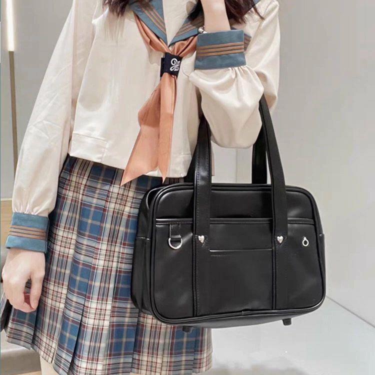 Rakuten - 可愛 通学バッグ ボストン サブバッグ PU トートバッグ BAG jk 中学生 高校生 女子中学生 女子高生 カジュアル シンプル しゃれ
