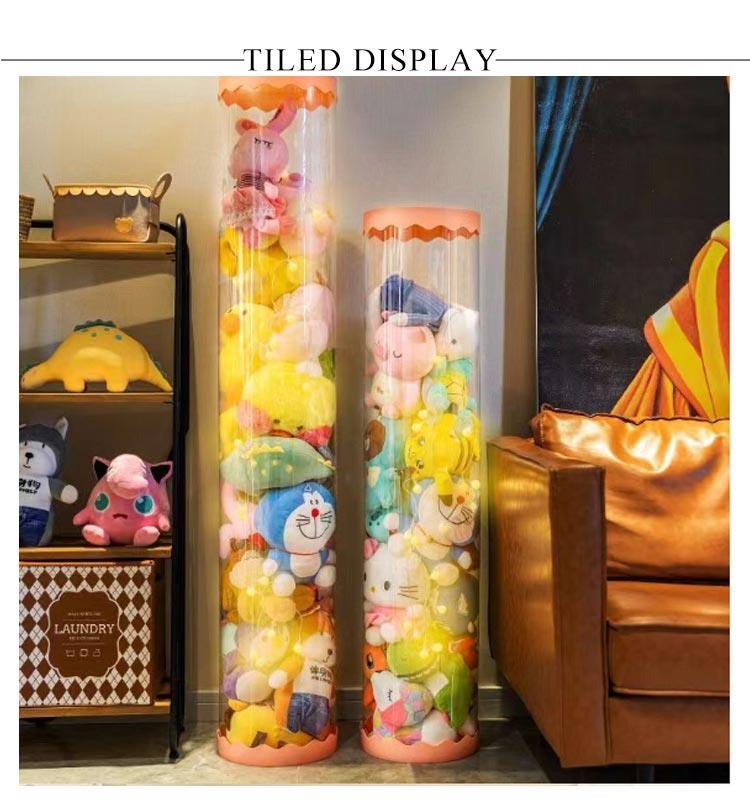 LEDライト付き ぬいぐるみ収納 ぬいぐるみ収納桶 DIY 透明円柱のぬいぐるみ収納ケース ぬいぐるみ 抱き枕 陳列ケース pvc筒 展示ボックス ぬいぐるみ収納箱 人形収納かご 人形収納柱 透明円柱のぬいぐるみ収納 陳列棚 [3]
