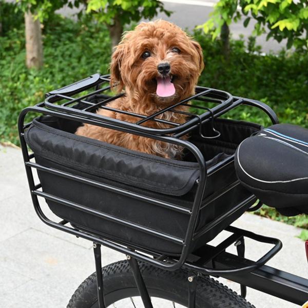 自転車用リアバスケット 安定性のある自転車バスケット アウトドア旅行用 食料品の持ち運びに ライナー付き 38cmx23cmx21.5cm
