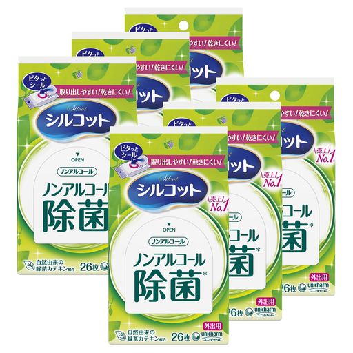 シルコット【まとめ買い】ノンアルコール除菌ウェットティッシュ外出用26枚x6