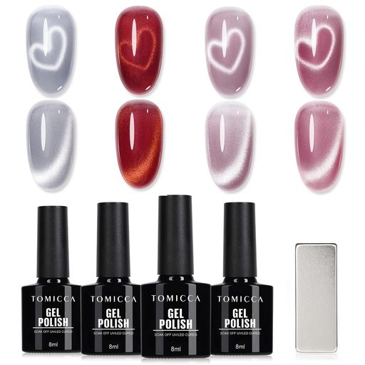 TOMICCAマグネットジェルネイル微粒子猫目ジェルラメダイヤモンドジェルネイルマグネットネイルセット4色マグネットネイルジェルカラージェル猫目キャツアイ眩しい...