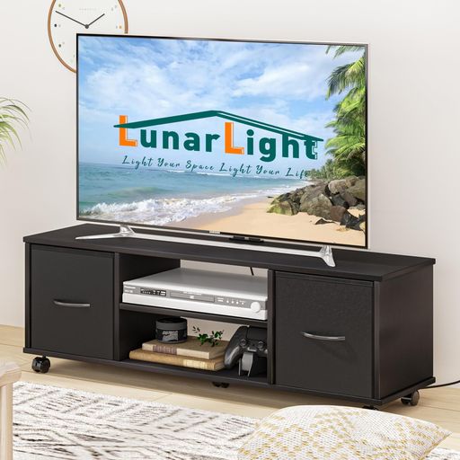 Low Board - LunarLightテレビ台幅109.5奥行28.6高さ36.8cmテレビボードローボードコンセント付き布製引き出し付き多機能収納ボックス収納棚板調整可能32型42型55型テレビ適合収納組立簡単工具不要耐震転…