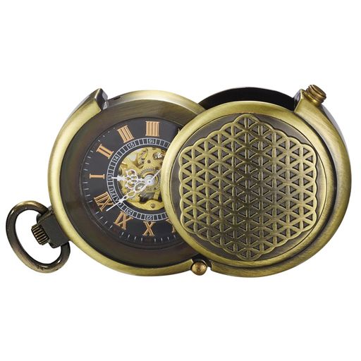 TREEWETOメンズビンテージ古風アンティークブロンズ彫刻隠すスチームパンク機械式懐中時計チェーン付き