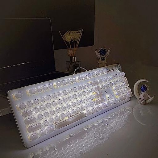 EWEADNK520クリスタルクリアメカニカルキーボード104キータイプライター風キーボード透明キーキャップアンチゴーストRGBバックライト付きWindows/Mac対応有線キーボードプラグアンドプレイオ…