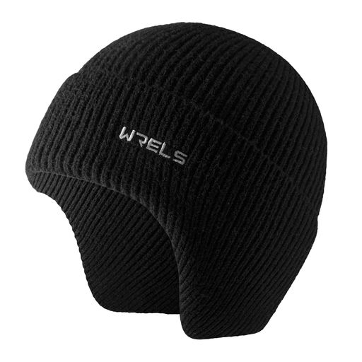 [WRELS]ニット帽耳あてニット帽子メンズレディース冬用キャップヘッドウォーマ52-64cm防寒保温スノーボートサマーニットスキー山登り(黒)(4)