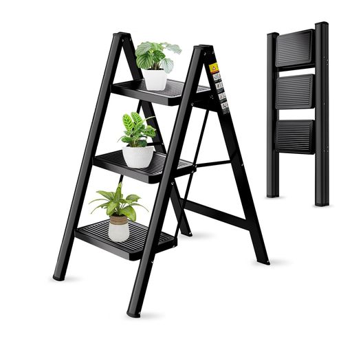 【昇匠】脚立折りたたみステップスツール軽量設計高耐荷重滑り止め付き踏み台組立不要収納可能(ブラッ..