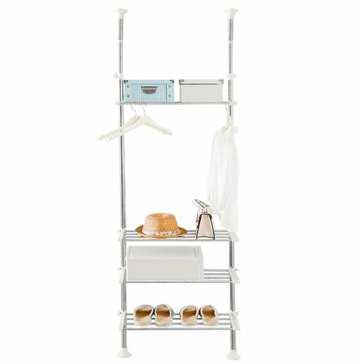 BAOYOUNI つっぱり棚 洗濯機ラック ランドリーラック4段 突っ張り式ラック 収納ラック 横幅伸縮式 ランドリー収納 ステンレス 段差があっても設置できる 耐荷重20KG 簡単設置 省スペース (ホワイト)