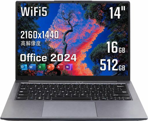 14インチ ノートパソコン Office2024 Windows11搭載 / 2160x1440 16GB/ 512GB SSD