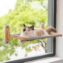 猫窓用ハンモック木吸盤式強力猫ハンモック窓折りたたみ耐荷重約20KG窓際見晴らし台噛んでも破れなベッド猫ハンモック窓(クリーム色M(37.5*52*23CM))