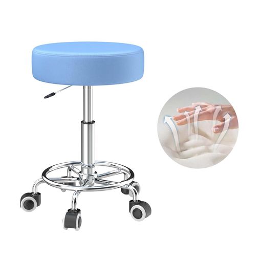 キャスター付き丸椅子PUレザーシートクッションスツール8cm厚クッションキャスター金属製フットレスト..