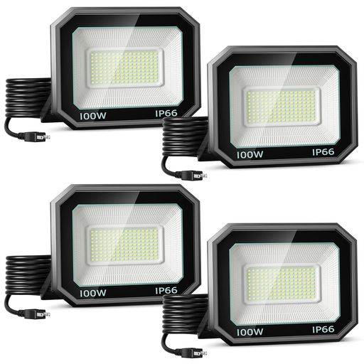 【超高輝度・2年保証】LED投光器 100W 1500W相当 極薄型 LEDライト LED作業灯 超爆光 2Mコード 15000LM IP66防水防塵 省エネ 長寿命 高輝度 昼光色(6500K) 広角照明120° キャンプ ワークライト フラッドライト