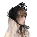 姫ロリータボンネット帽子の少女フランスアンティークカチューシャ魔女ロリータ帽子造花レースヘアアクセサリー優雅貴婦人顎リボンヘッドドレス黒バラミニハット森ガール学...