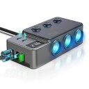 PhyiFlbeyシガーソケット増設【3連PD18W&QuickCharge3.0搭載】3連5ポート付き車載充電器USB急速充電最大120W12-24V車対応独立した電源スイッチ電圧測定電源ソケット分配器