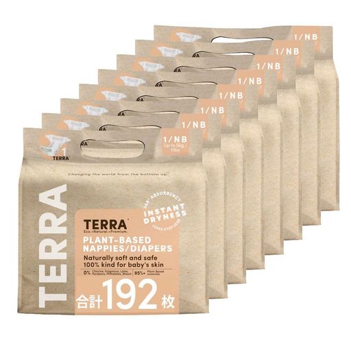 TERRA(テラ)おむつ192枚(24枚x8パック)超吸収肌に優しいオムツ夜用お出かけ敏感肌さらさら通気性新生児期テープ(新生児〜5kg)NewbornDiaper