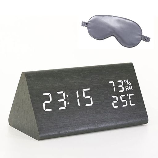 目覚まし時計置き時計デジタル大きなLED数字表示温度湿度計カレンダーアラーム振動/音感センサー輝度調節設定記憶USB給電/電池木製おしゃれ卓上新築祝い贈り物日本語説明書付き(ブラッ…