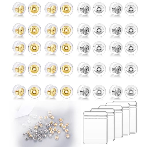 ピアスキャッチシリコン落ちないピアスキャッチ留め具金属アレルギー対応K18メッキピアスキャッチシリコン20ペア(40個)セットポスト対応0.65mm~0.7mm...