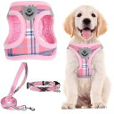 PUPTECK犬ハーネスリードセット犬用胴輪ソフトマジックテープ付き反射素材付きペット用品はーねす引っ張り防止抜けない喉に優しい調節可能着脱簡単軽量メッシュ快適...
