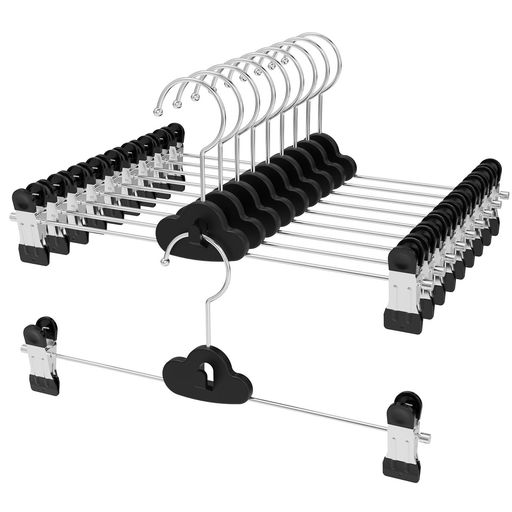 VEHHEズボンハンガーマルチスタッカブルスカートハンガー保護カバー付き幅調整可能360回転フック付き跡がつかないハンガーズボン用10本セット