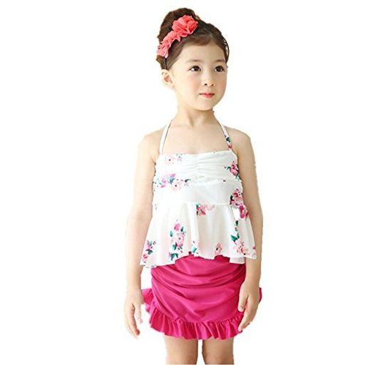 【Tubame-JP】女の子人気ビキニ水着フリル水着帽子付キッズ水着温泉可愛い3点セット90-130(5サイズ)(90白)