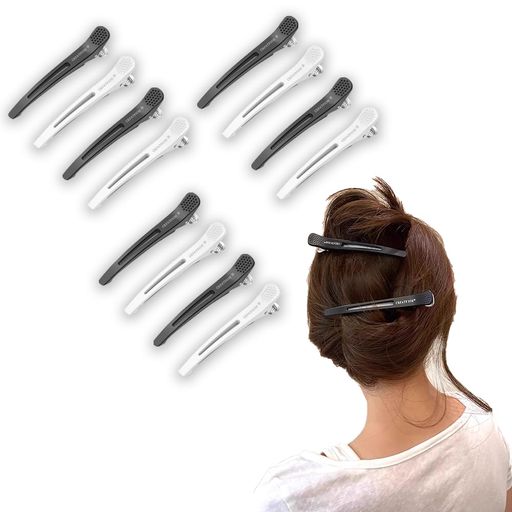 アヒル口ヘアクリップ理容師用前髪留めしっかり留まるヘアピン強力ヘアピンセルフカット用12本セット