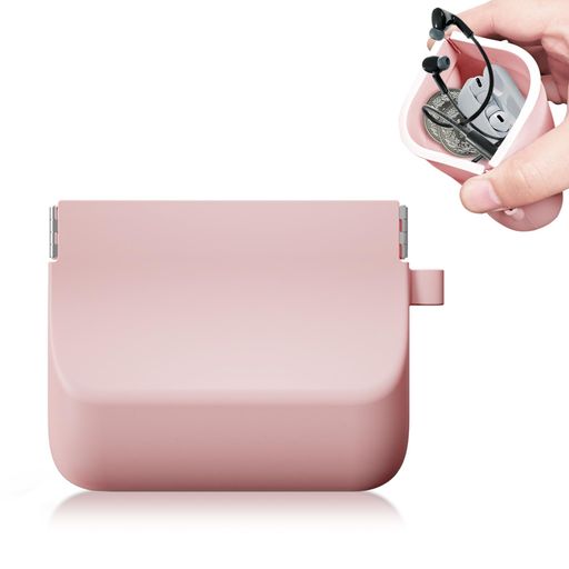 XYOFUN1個入りイヤホンポーチ、ミニポーチヘッドホン収納バッグ、コイン収納バッグ、シリコン化粧小物財布小銭マルチケース、女友達への理想のプレゼント-ピンク