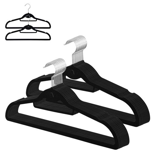 滑らないハンガー20本ハンガー連結収納薄型デザイン薄く滑り止め植毛製360°回転フック黒省スペーススーツジャケットハンガー連結コートサスペンダー連結フック付きh...