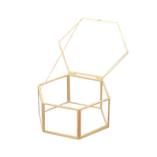 BESTOYARD ジュエリーケース ジュエ ス 箱 六角形 ガラスケース リングピロー ゴールデン 小物入れ ガラスボックス ジオメトリック リング ホルダー 幾何学的な リングネックレスホルダー …