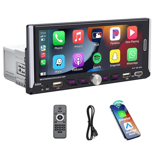 6.9” 2.5D IPS タッチスクリーン ANDROID 13.0 ワイヤレス カープレイ ANDROID AUTO カーラジオ 1 DIN MP3 プレーヤー 2G+64G GPS ナビゲーション ステレオ ミラーリング BLUETOOTH