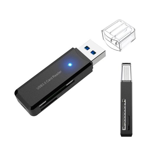2-in-1USB3.0ポータブルカードリーダー超小型高耐久高速転送SDmicroSDSDXCSDHC用などに対応(ブラック)