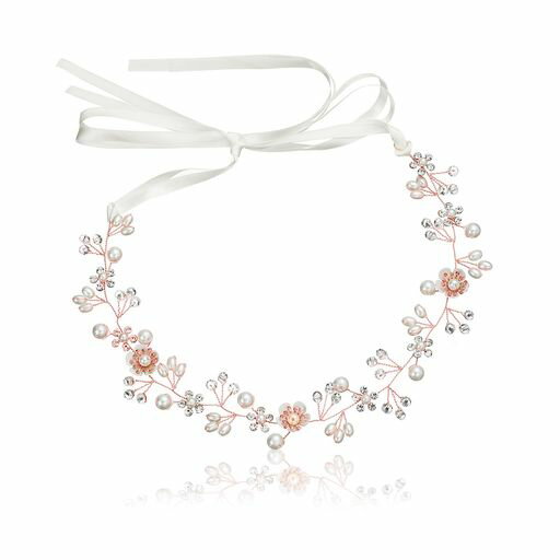 サムコス髪飾り花パール花かんむりリボンホワイトヘッドドレスクリスタルビーズ花冠ヘアアクセサリー結..