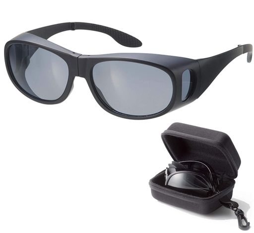 メイガン眼鏡の上からゴーグルサングラスUVカット偏光オーバーグラス(折りたたみ収納携帯セミハードケース付き)ブラック6725-11