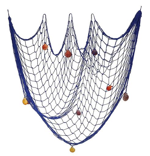 魚網の壁の装飾、RuiChyクリスマスの誕生日パーティーの装飾の装飾品のためのシェル付きの航海地中海スタイルの写真ぶら下げ背景ディスプレイフレーム-青