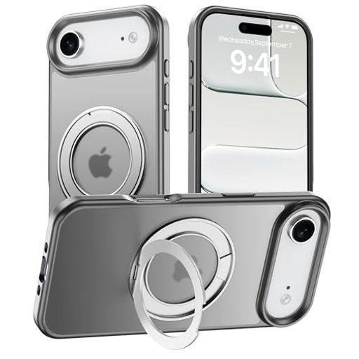 Rakuten - KonizuforiPhoneairケース多機能360度回転スタンド【3倍米軍MIL規格耐衝撃/MagSafe対応】マット仕上げ全面保護指紋防止黄変防止半透明アイフォン17air用カバーグレー