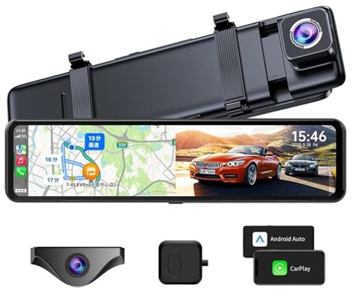 Rakuten - OKYESドライブレコーダーミラー型前後カメラ【2026年CarPlay&AndroidAuto・11インチ・ズーム機能】デジタルインナーミラーGセンサー音楽/通話対応Siri/Googleアシスタント対応FM送信GPS搭載