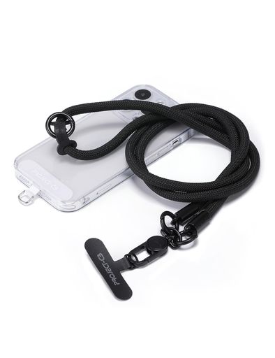 [project-cb]スマホストラップ首掛けストラップ斜めがけストラップストラップホルダー*2ショルダー肩掛け落下防止調整可能(ブラック)