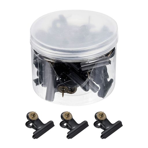 PATIKIL押しピンクリップ30個金属画鋲クリップ付きオフィスアートワークコルクボード用ブラック