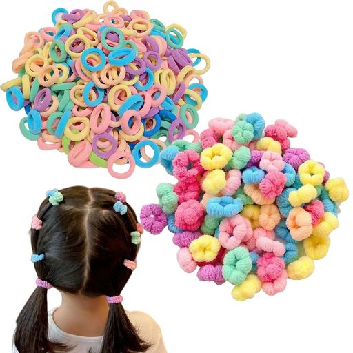 ヘアゴム子供キッズ200本セット大容量可愛いおしゃれカラフル髪ゴム女の子ベビー赤ちゃん痛くない絡ま..