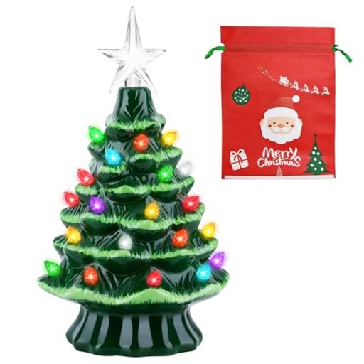 【LEISURECLUB】クリスマスツリー卓上ミニ光るledセラミックス製おしゃれ雰囲気クリスマスギフト19cm電池式クリスマス置物飾りインテリアプレゼント装飾...