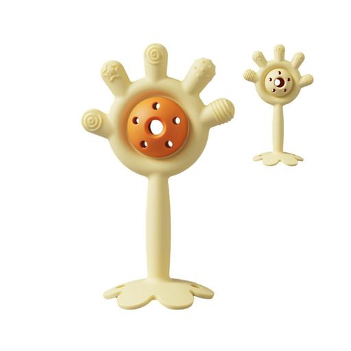 Shinse歯固めガラガラ赤ちゃん歯がためはがため新生児おしゃぶり指しゃぶり歯が生えるおもちゃシリコン洗える感覚刺激ベビー可愛い3ヶ月から対象0歳1個(イエロー)