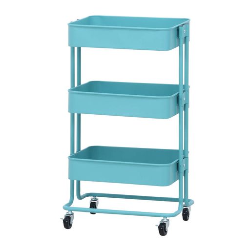 不二貿易キッチンワゴンキッチンラック3段幅45x奥行32x高さ78.5cmターコイズブルースチールキャスター付き14268...
